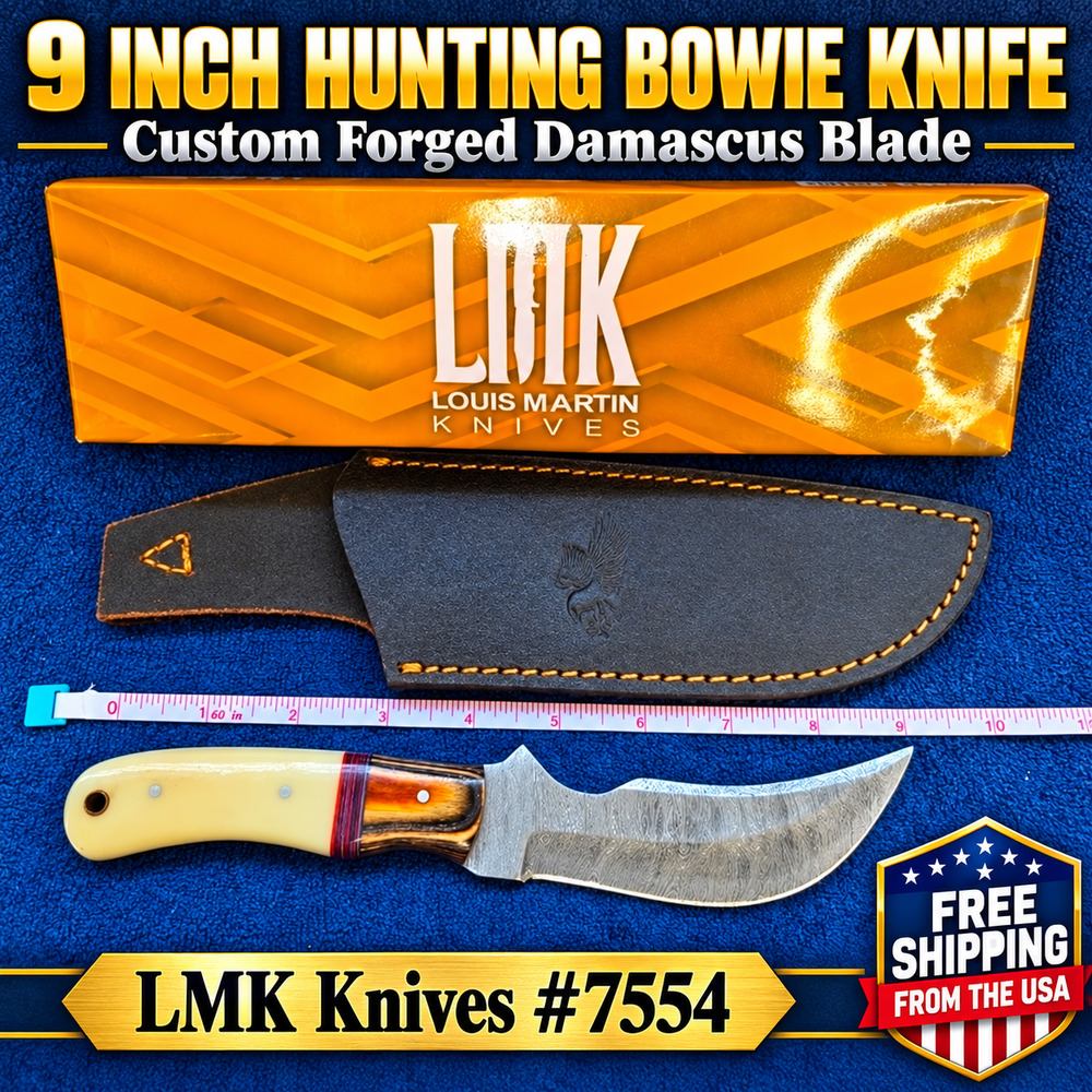 Hunting Bowie Knife 9 Inch Custom Made Forged Damascus Blade LMK Knives #7554